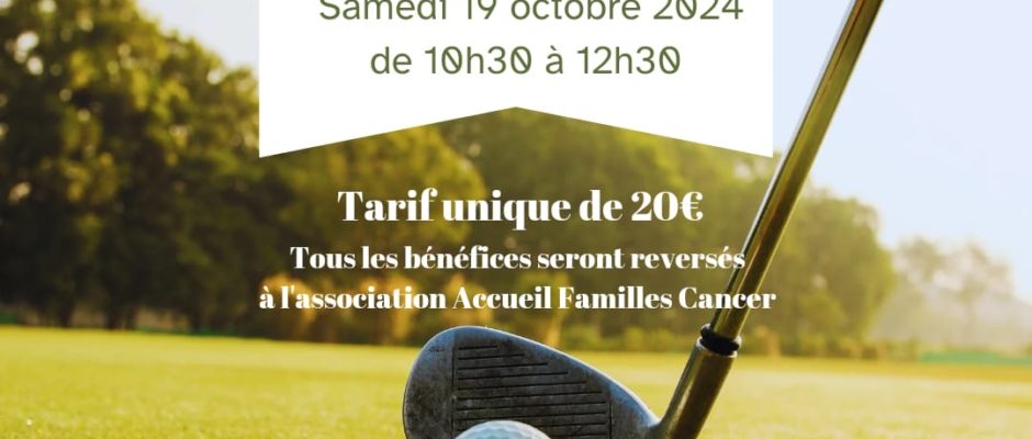 Et si on partageait un moment convivial et sportif pour la bonne cause ? Le samedi 19 octobre de 10h30 à 12h30, au cœur du magnifique Parc du prestigieux château d’Ormesson, nous vous proposons avec le soutien de la VGA Section Golf, une initiation à la pratique de ce sport accessible à tous et à tout âge. Au cœur de la nature, au Golf d’Ormesson situé Chemin du Belvédère – Ormesson sur Marne, un ancien sportif professionnel nous accueillera et nous accompagnera toute la matinée. Les bénéfices de cette initiation seront entièrement reversés à l’association Accueil Familles Cancer. Cette association œuvre au quotidien pour apporter une écoute thérapeutique, un soutien, de l’information, un accompagnement aux personnes malades, à leurs familles et à leurs soignants, en ville. Concrètement ce sont des groupes de parole, des groupes de soutien et des ateliers d’activité physique, sophrologie, méditation, musicothérapie, etc…qui sont proposés tous les jours ! C’est pour continuer à proposer une offre aussi large et qualitative que nous comptons sur votre soutien ! Alors, on se voit le 19 octobre ?