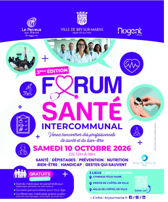 10 octobre 2026, de 12h à 18h, Bry-sur-Marne  Forum Santé intercommunal